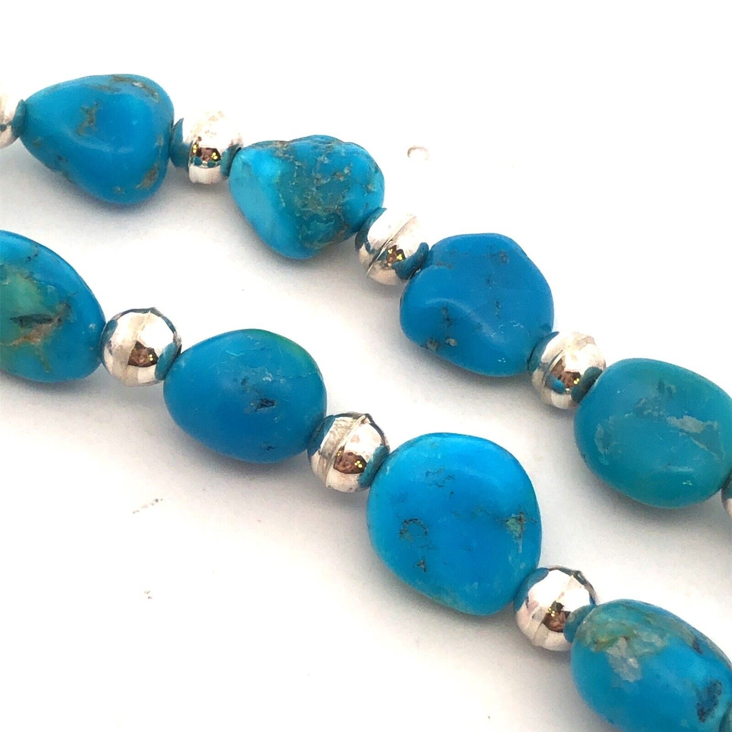 Native American 925 Sterling Silver Turquoise And Silver Ball Beads Necklace