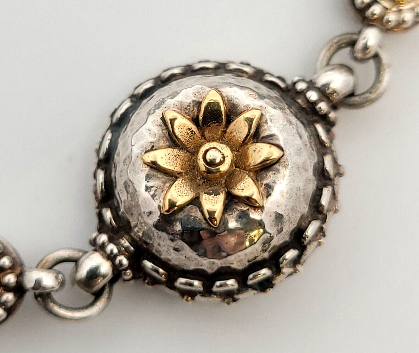 Konstantino 925 Sterling Silver 18K Yellow Gold Floral Station Chain Bracelet