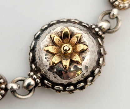 Konstantino 925 Sterling Silver 18K Yellow Gold Floral Station Chain Bracelet