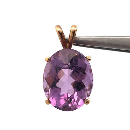Gorgeous 14k Yellow Gold Oval Cut Solitaire 6.5 ct Purple Amethyst Pendant