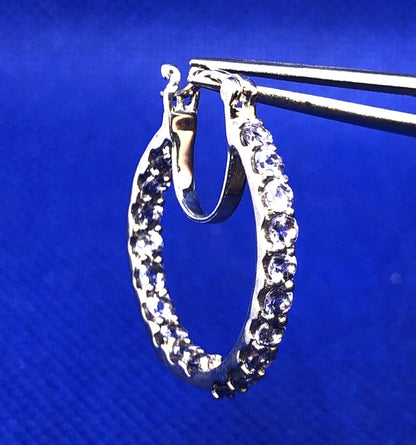 Designer D'Joy 925 Sterling Silver Purple Tanzanite Round In/Out Hoop Earrings