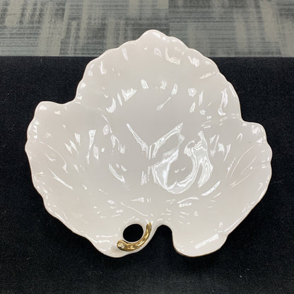 WCL China Set Of Two White Gold Rimmed Leaf Dip Candy Plate Bowl Dish