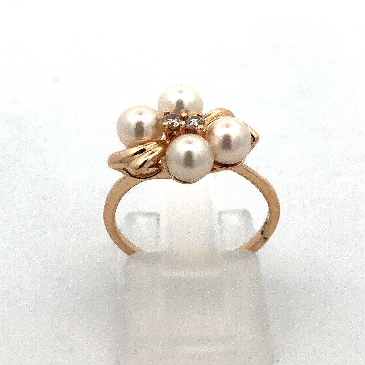 Designer WE 14K Yellow Gold Round Pearl Diamond Accent Cocktail Ring