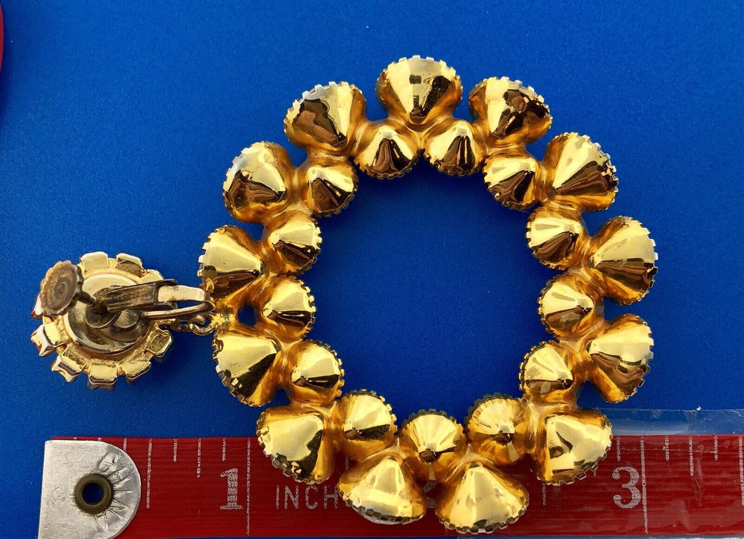 Extravagant Gold Tone Runway Rhinestone Statement Hoop Clip Glamour Earrings