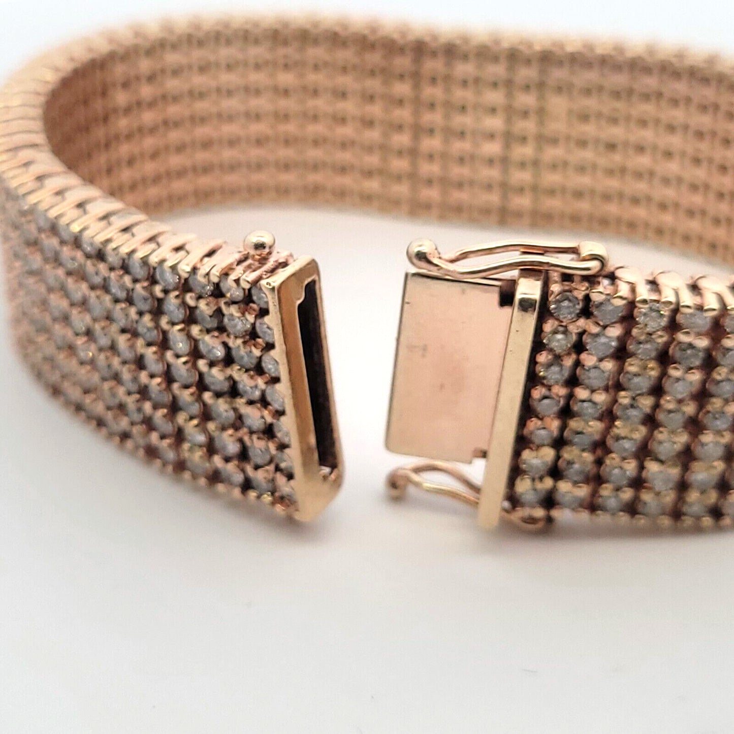 Women's 10K Rose Gold Seven Strand Round Diamond-Studded Wide Tennis Bracelet