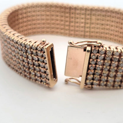 Women's 10K Rose Gold Seven Strand Round Diamond-Studded Wide Tennis Bracelet