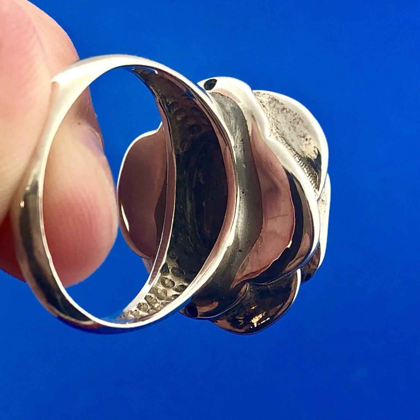 Fun 925 Sterling Silver Textured Rose Camellia Flower Statement Ring