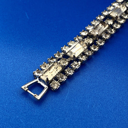 Vintage Albert Weiss Silver Tone Crystal Rhinestone Glamour Link Bracelet