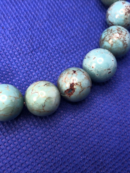 Chunky Blue Turquoise Round Beaded Elastic Bracelet