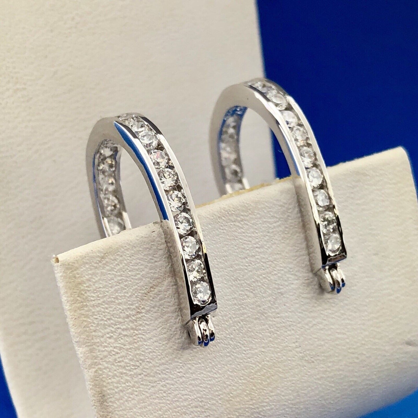 Designer SX Sterling Silver Cubic Zirconia CZ Inside Out Elongated Hoop Earrings