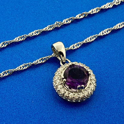 Gold Coast Platinum Plated Amethyst Diamond Button Statement Pendant Necklace
