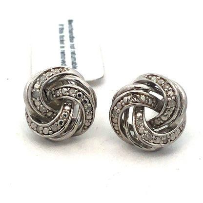 Designer 925 Sterling Silver Round Diamond Knot Stud Earrings