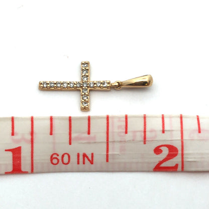 Designer CS 10K Yellow Gold Round Diamond Cluster Cross Petite Pendant