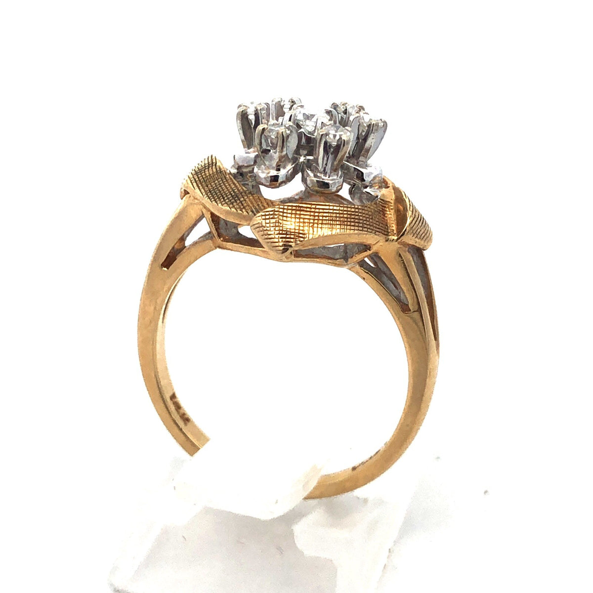 Designer OFA 14k Yellow Gold Round Cut Diamond Cluster Openwork Ring Size 6.25