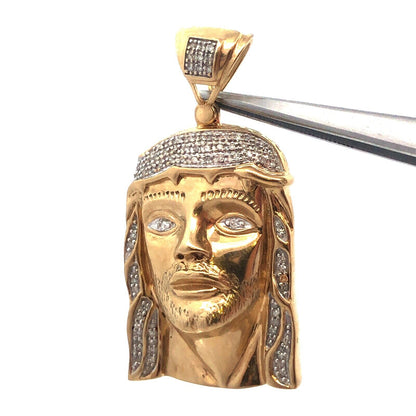 Gorgeous 10k Yellow Gold Diamond Jesus Head Face Crown of Thorns Faith Pendant