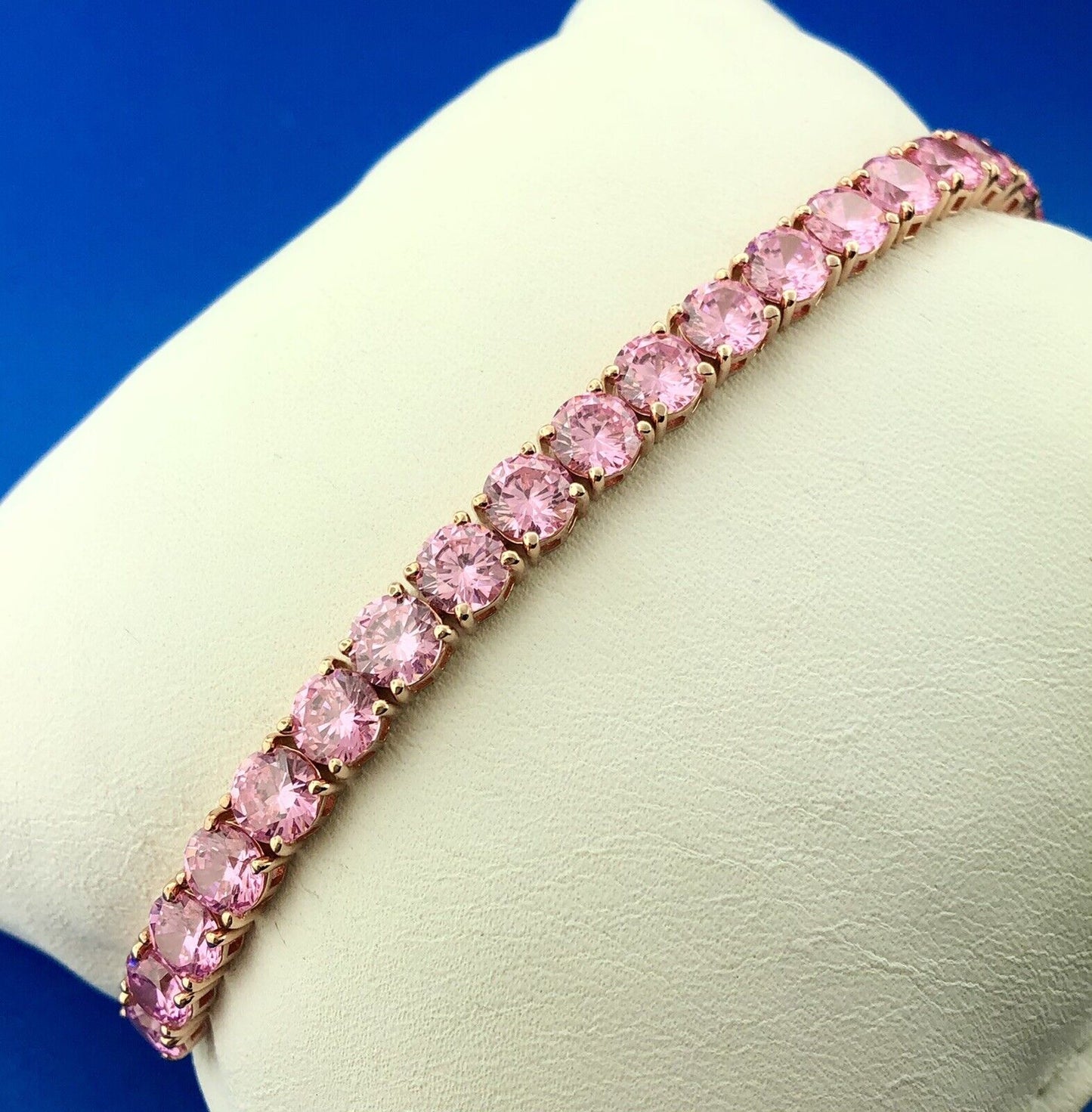 Designer FZN 925 Sterling Silver Rose Toned Pink Ice Cubic Zirconia Bracelet