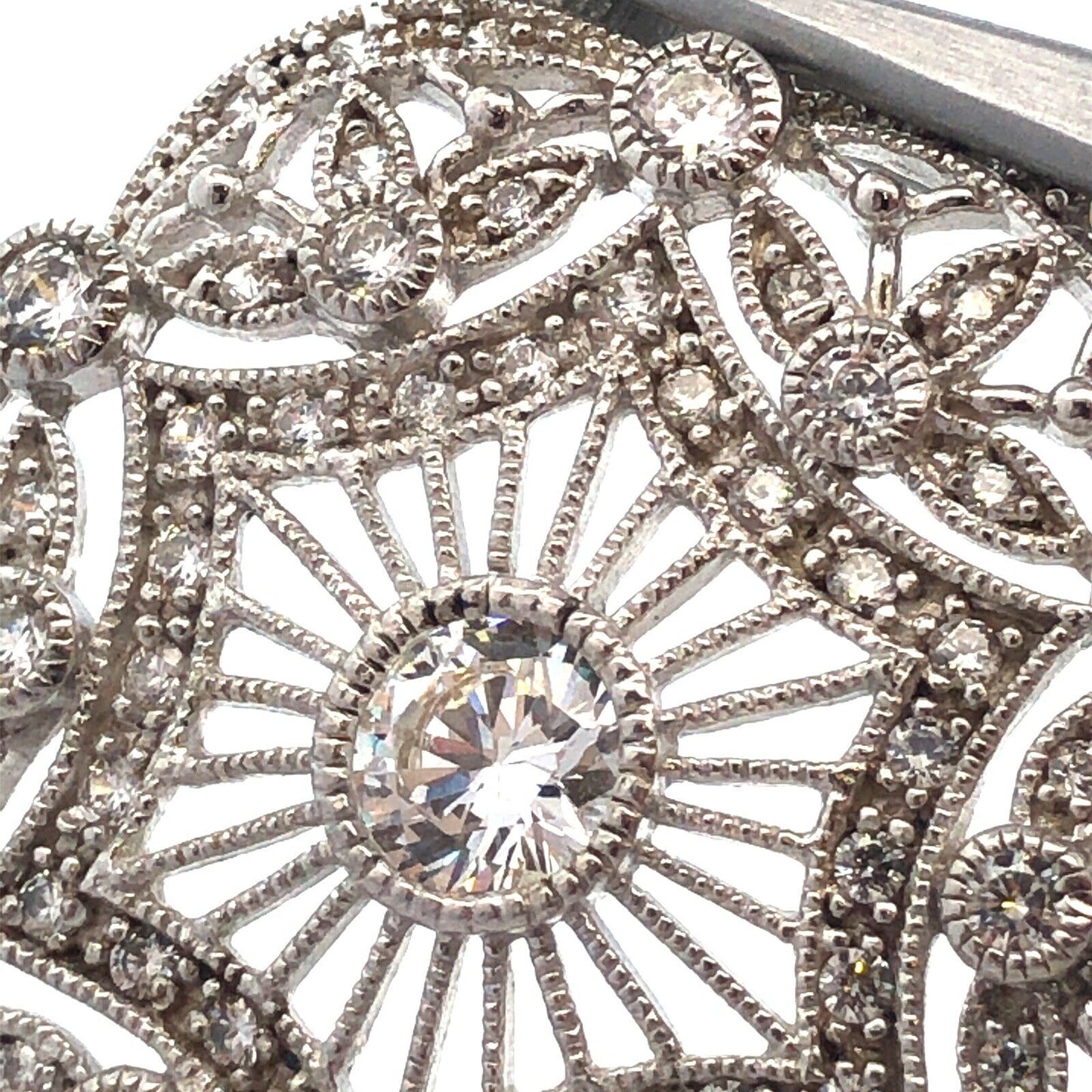 Joseph Esposito ESPO 925 Sterling Silver CZ Lacey Filigree Diamonique Pendant