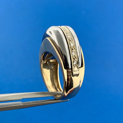 14K Yellow Gold Diamond Hematite Modernist Dome Statement Cocktail Ring