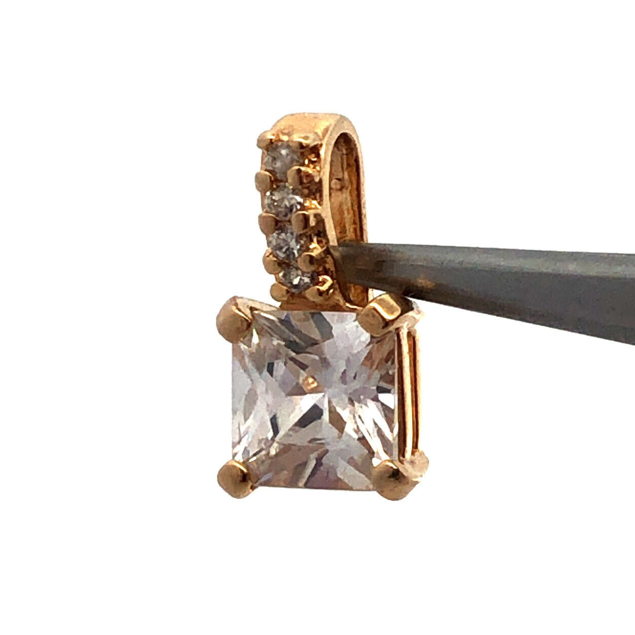 Designer 925 Sterling Silver Vermeil Princess Cubic Zirconia CZ Charm Pendant