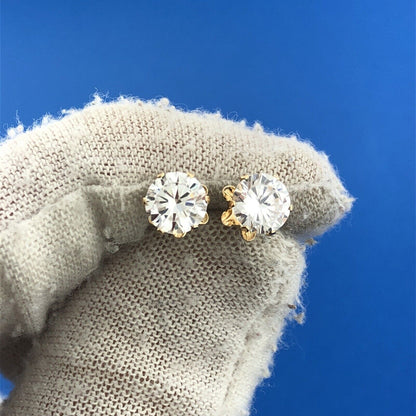 Gorgeous 14k Yellow Gold Large Round Cut Sparkling CZ Stud Earrings