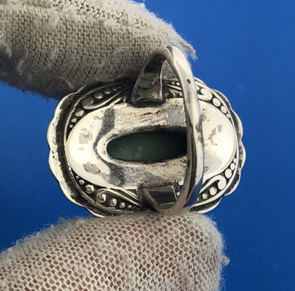 Native American 925 Sterling Silver Green Turquoise Marcasite Statement Ring