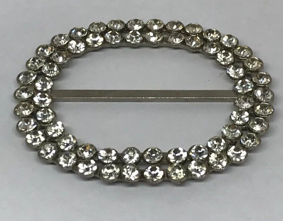 Vintage Runway Silver Tone Rhinestone Oval Statement Scarf Belt Slide Buckle