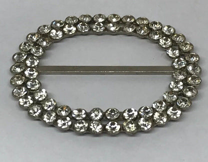Vintage Runway Silver Tone Rhinestone Oval Statement Scarf Belt Slide Buckle