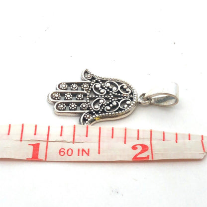 925 Sterling Silver Beaded Filigree Hamsa Good Luck Prosperity Pendant