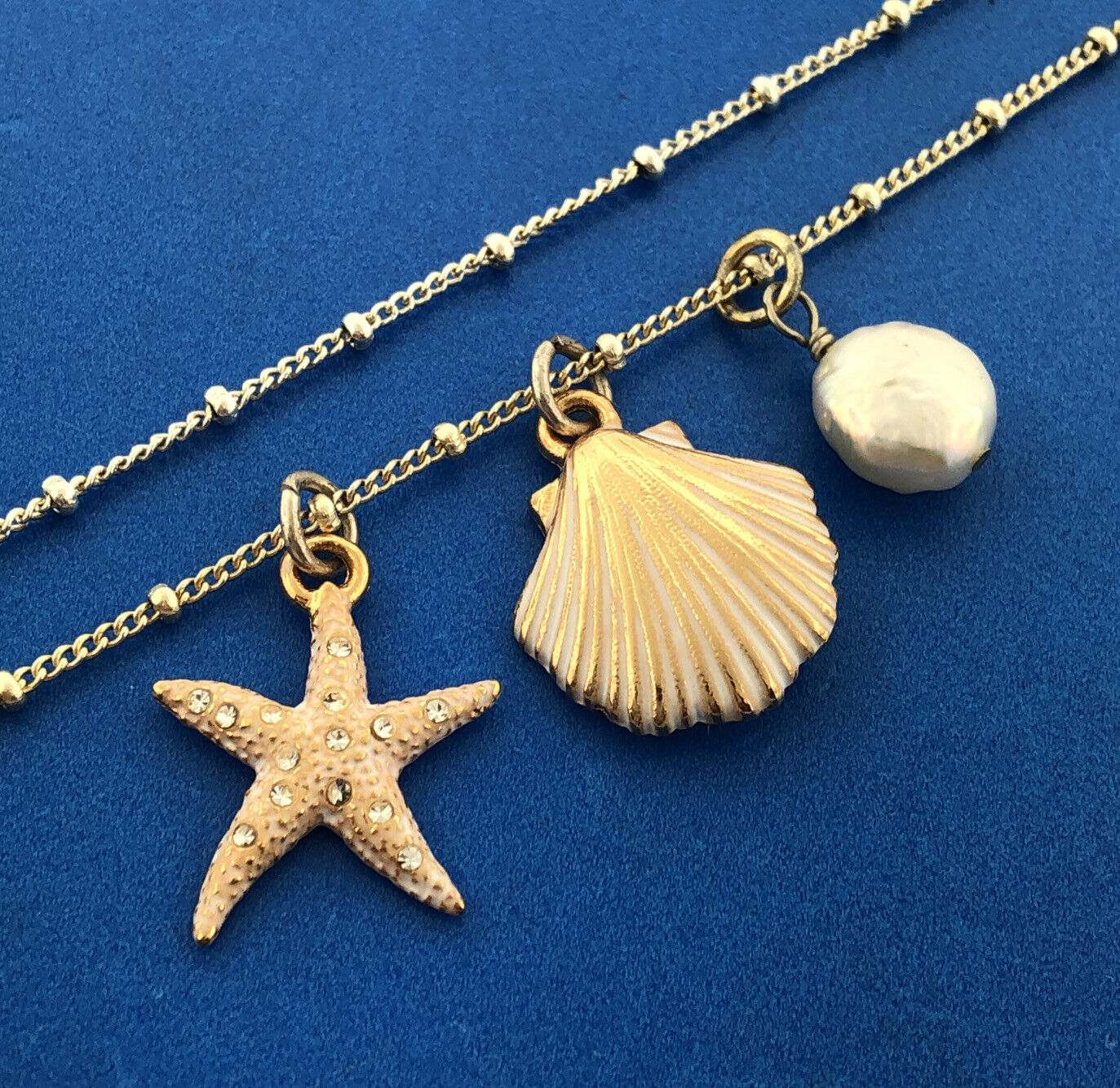 Brighton Silver Gold Two Tone Sea Dreamer Starfish Shell Pearl Charm Necklace