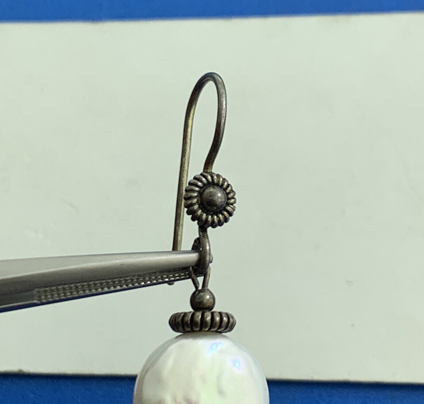 Vintage 925 Sterling Silver Pearl Hook Dangle Drop Earrings