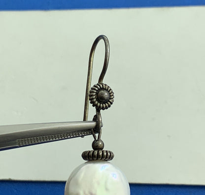 Vintage 925 Sterling Silver Pearl Hook Dangle Drop Earrings