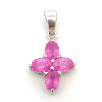 Designer TGGC 925 Sterling Silver Pink Oval Sapphire Cross Charm Pendant