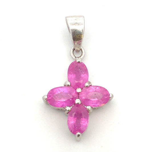 Designer TGGC 925 Sterling Silver Pink Oval Sapphire Cross Charm Pendant