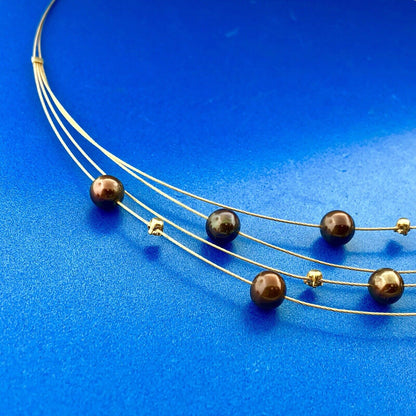 Adi Paz ZRW Israel 14K Yellow Gold Smoky Quartz Chocolate Pearl Cable Necklace