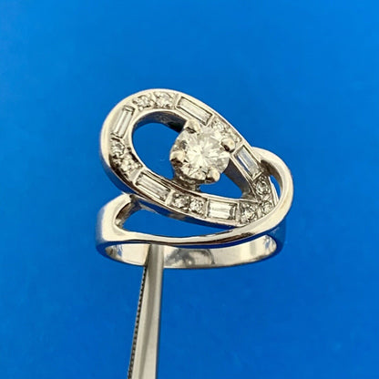 Art Deco Style 14K White Gold Diamond Solitaire 3D Twist Halo Engagement Ring