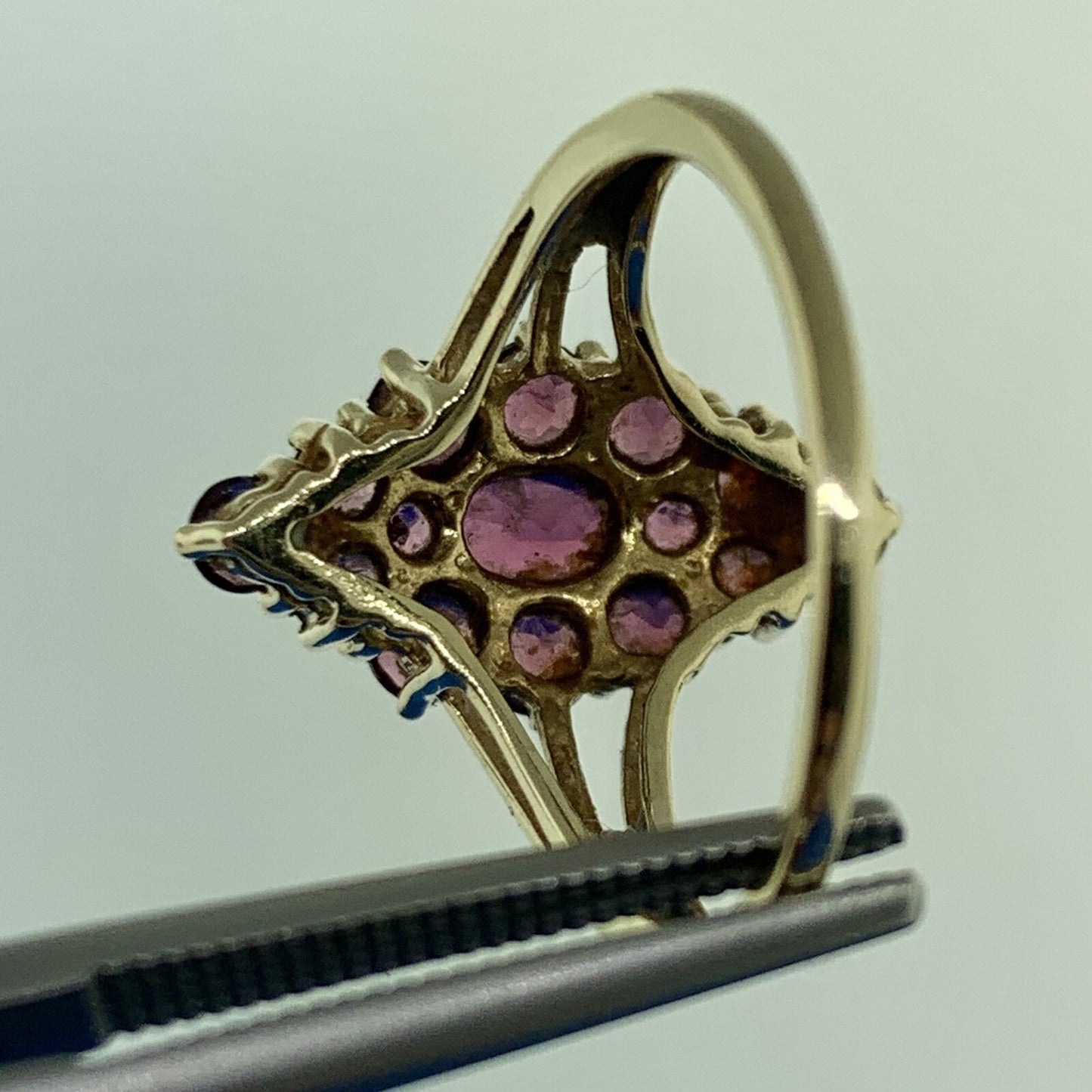 14K Yellow Gold Red Garnet Cluster January Birthstone Statement Ring