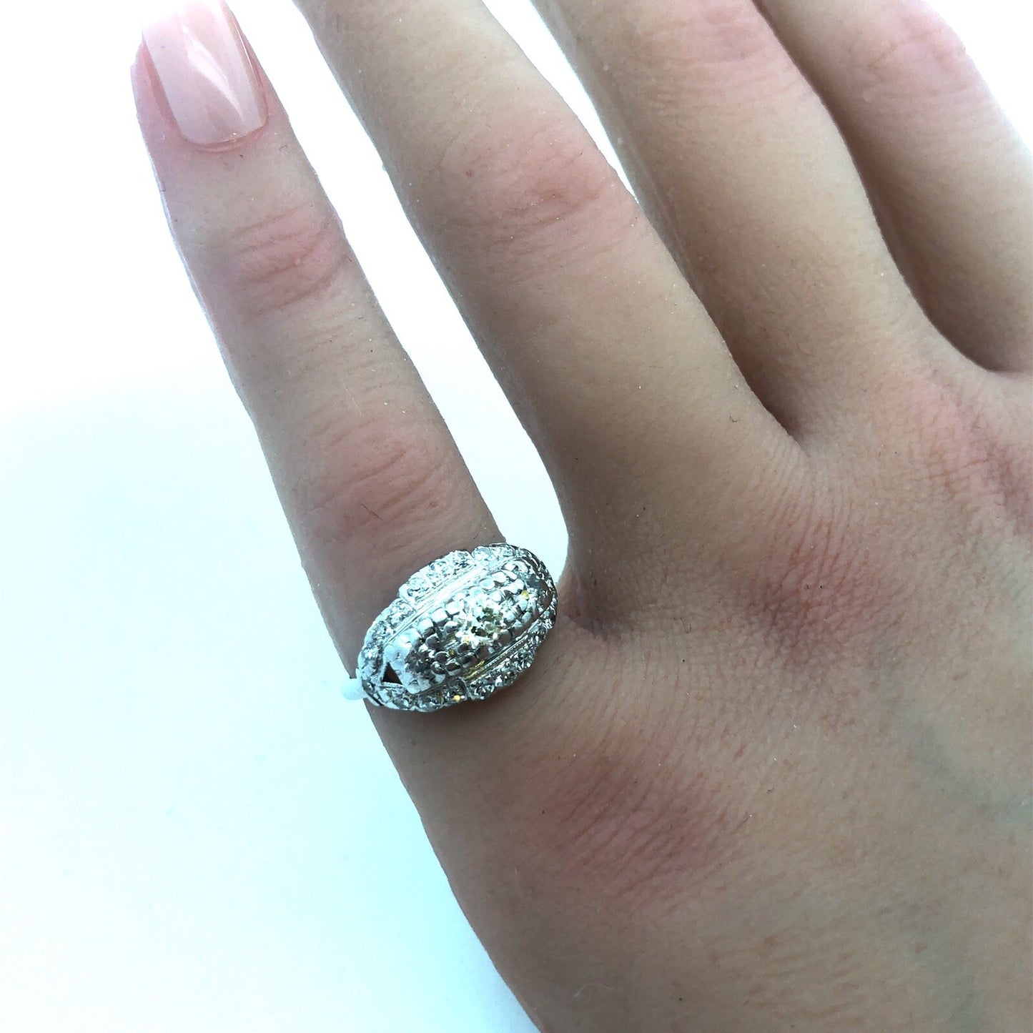 1920s Art Deco Platinum Diamond Trio Waterfall Engagement Bridal Cocktail Ring