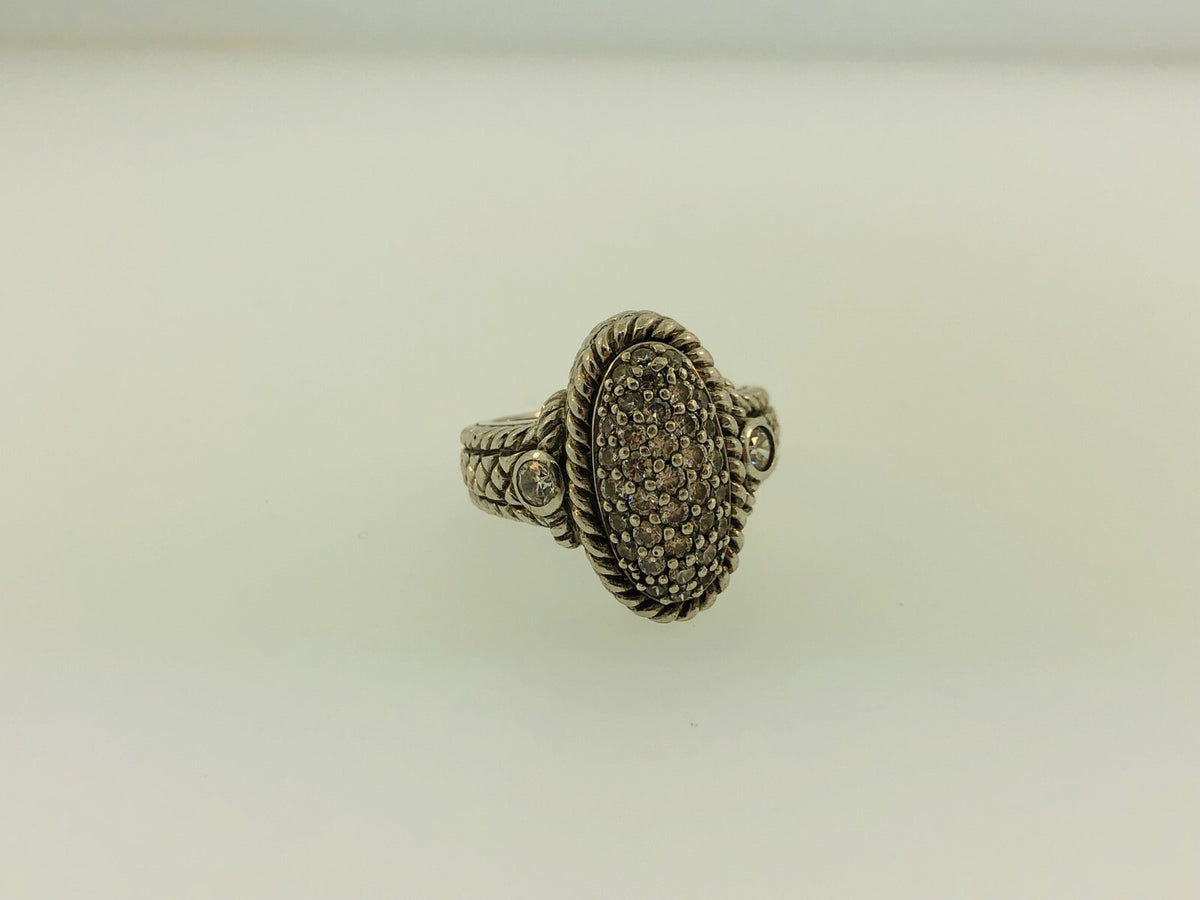 Judith Ripka JR Sterling Silver 925 Diamonique CZ Oval Textured Statement Ring