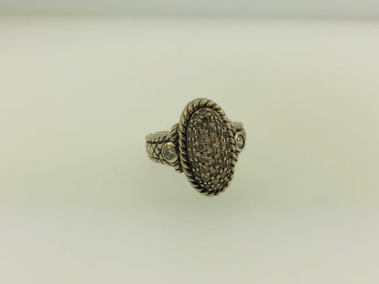 Judith Ripka JR Sterling Silver 925 Diamonique CZ Oval Textured Statement Ring