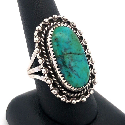 Vintage Native American Navajo Sterling Silver Turquoise Cabochon Statement Ring