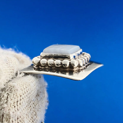 Lovely Sterling Silver 925 Cabochon Gray Lace Agate Square Dangle Hook Earrings