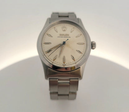 Vintage Rolex Oyster Perpetual 34mm White Dial Silver Bracelet Men's 6532