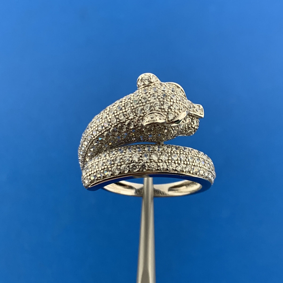 Designer 925 Sterling Silver Pave White Emerald CZ Leopard Big Cat Bypass Ring