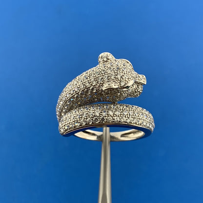 Designer 925 Sterling Silver Pave White Emerald CZ Leopard Big Cat Bypass Ring