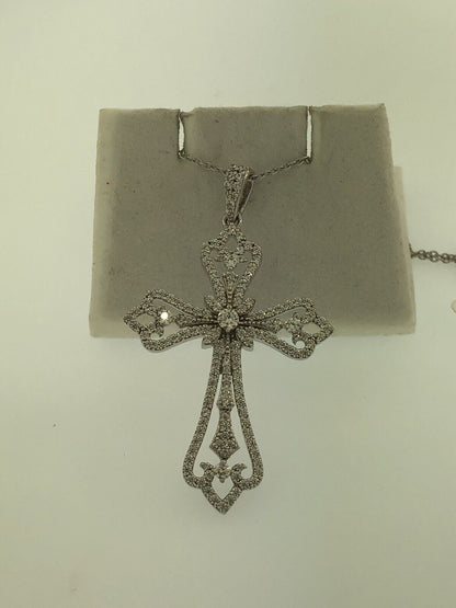 Jacmel Mauitius JCM Sterling Silver 925 Cubic Zirconia Statement Cross Necklace