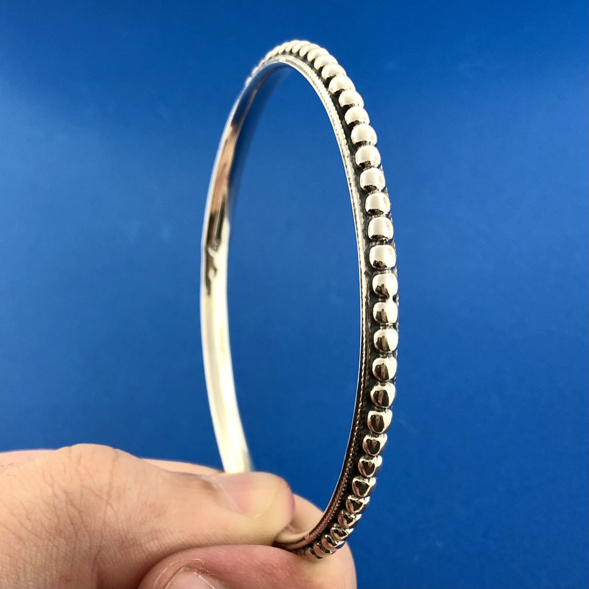 Designer Arya Sterling Silver 925 Beaded Romanesque Bangle Bracelet
