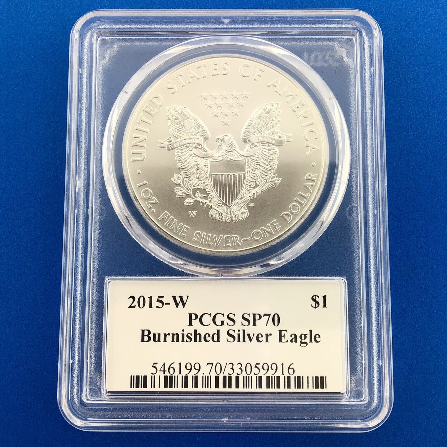 2015 W Burnished 1 Oz American Silver Eagle John Mercanti Label PCGS SP70