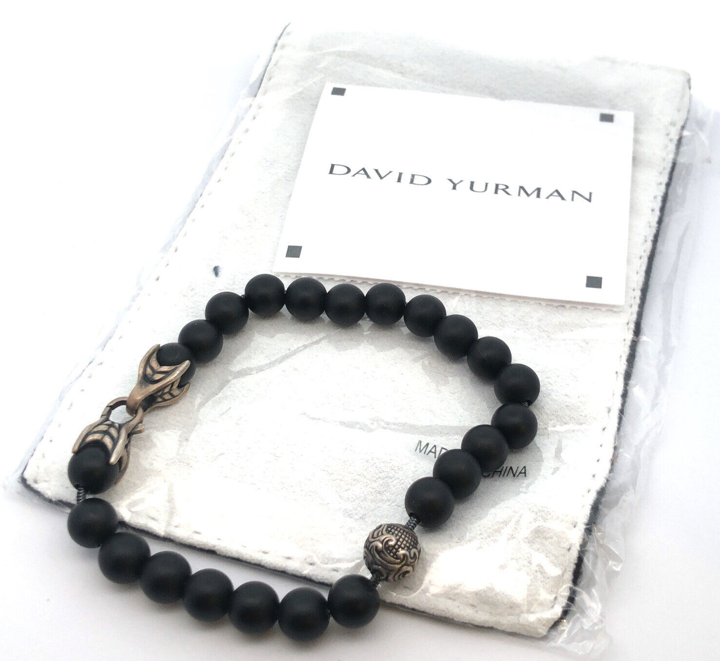 David Yurman 925 Sterling Silver Black Onyx Bijoux Spiritual Beads Bracelet