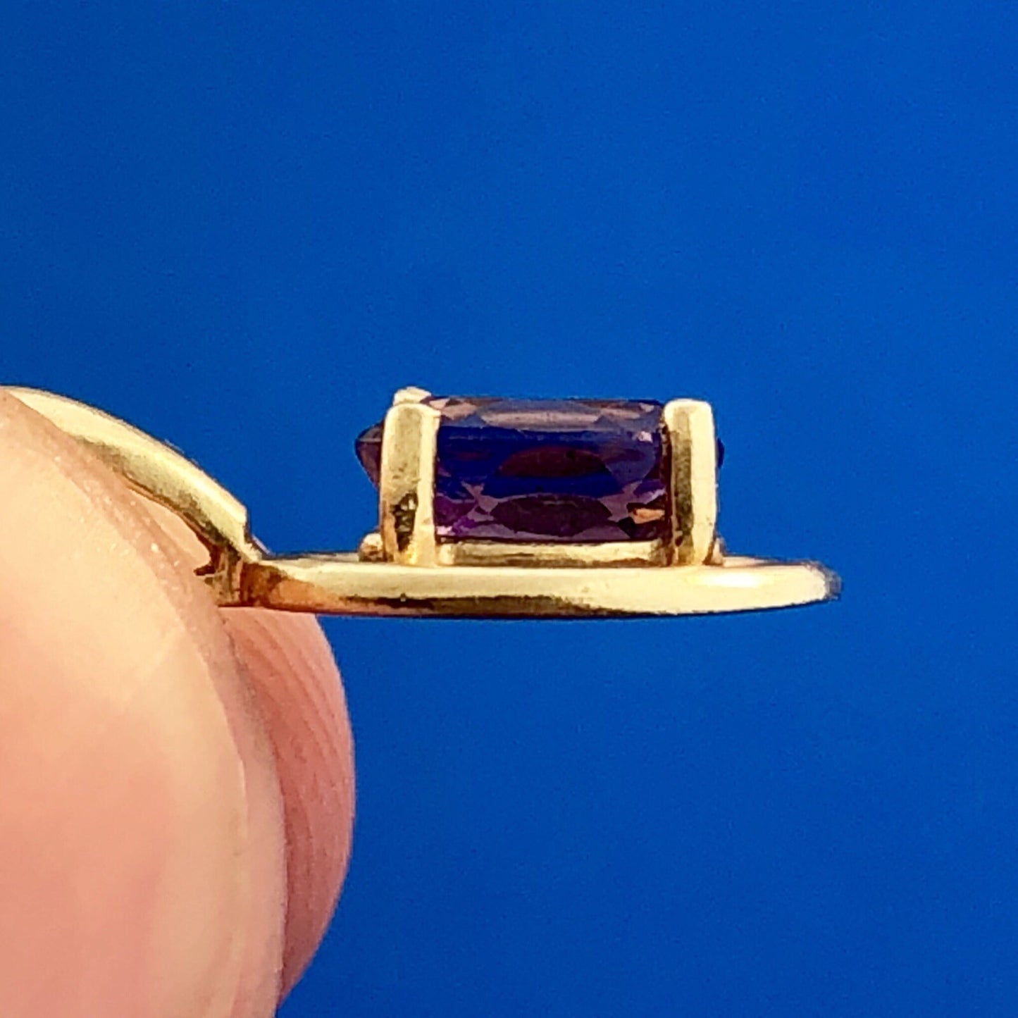 Modernist 14K Yellow Gold Oval Amethyst February Anniversary Pendant