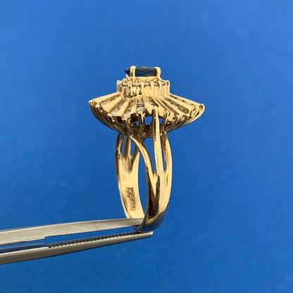 Designer 14K Yellow Gold Sapphire Diamond Cluster Statement Cocktail Ring